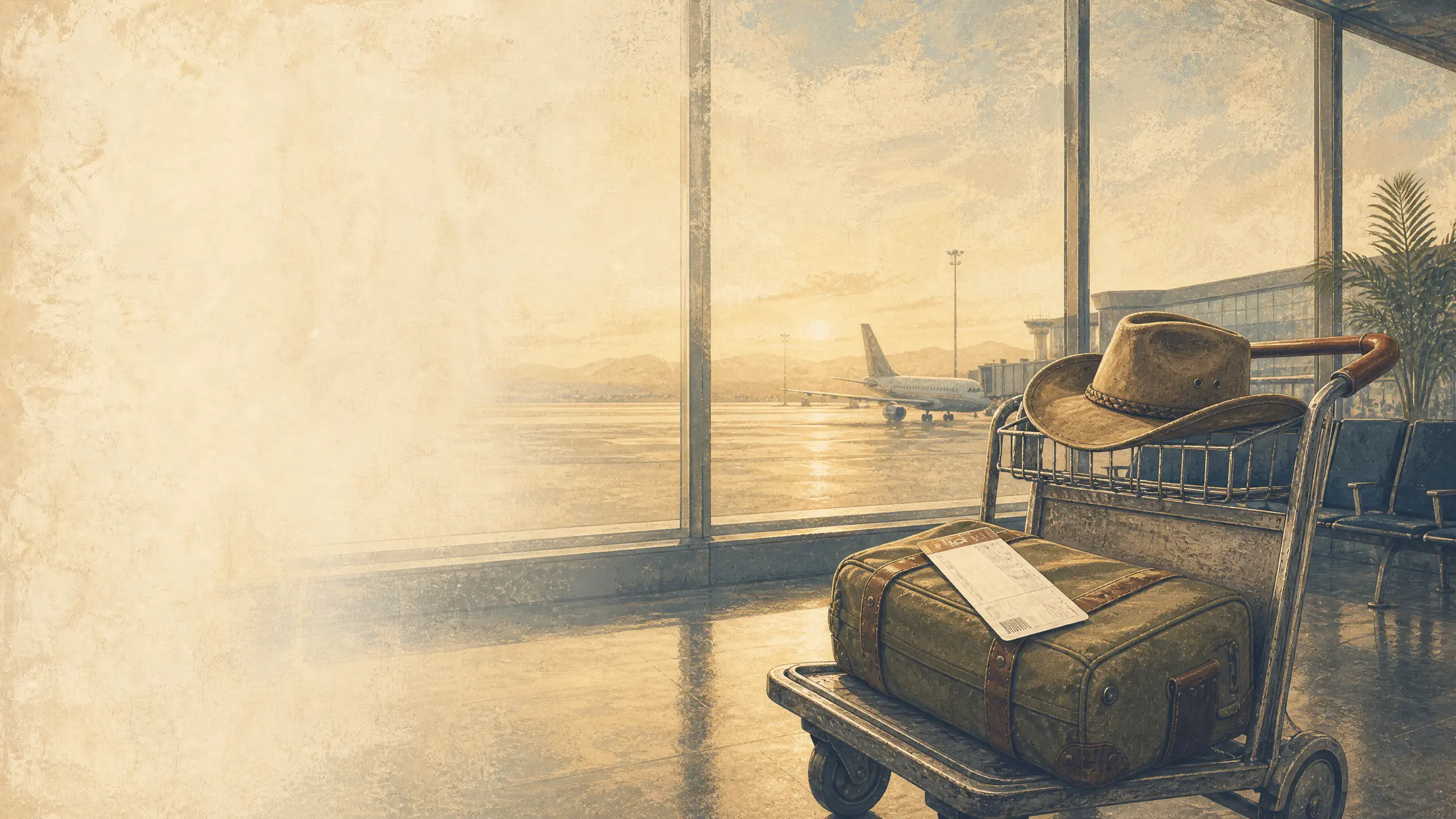 Flughafen-Gate im Morgengrauen mit One-Way-Ticket, Americana-Stil